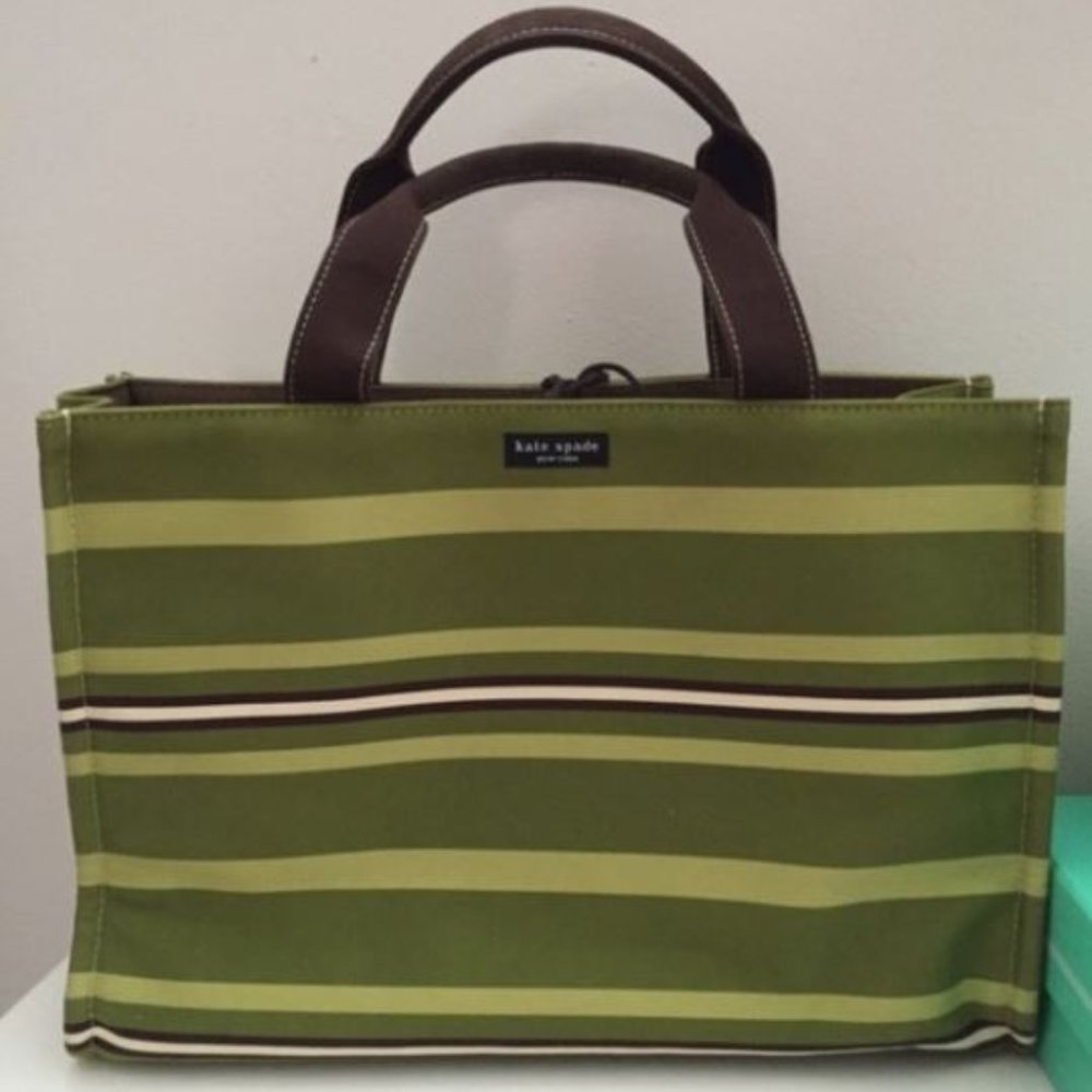 Auth Kate spade Large Travel Green Stripe Tote Bag